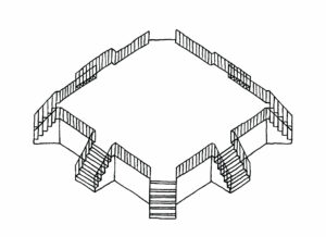 dessin d'une platforme accessible par plusieurs escaliers - visuel pour la campagne "Des repères dans l'impasse" - 2023